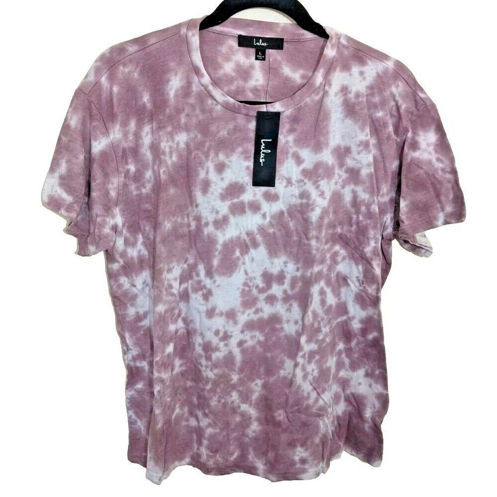 Lulus Cozy Mauve Tee Shirt Tie Dye Short Sleeve Rounded Neck Size Large